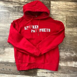 Vibrant Red Pullover Hoodie with White Text